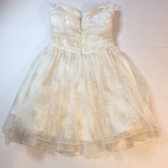 PROM SPEECHLESS 11 Jr. Satin& Tulle Dress 🍒Boned Bustier White & Gold Stunning - Picture 5 of 16